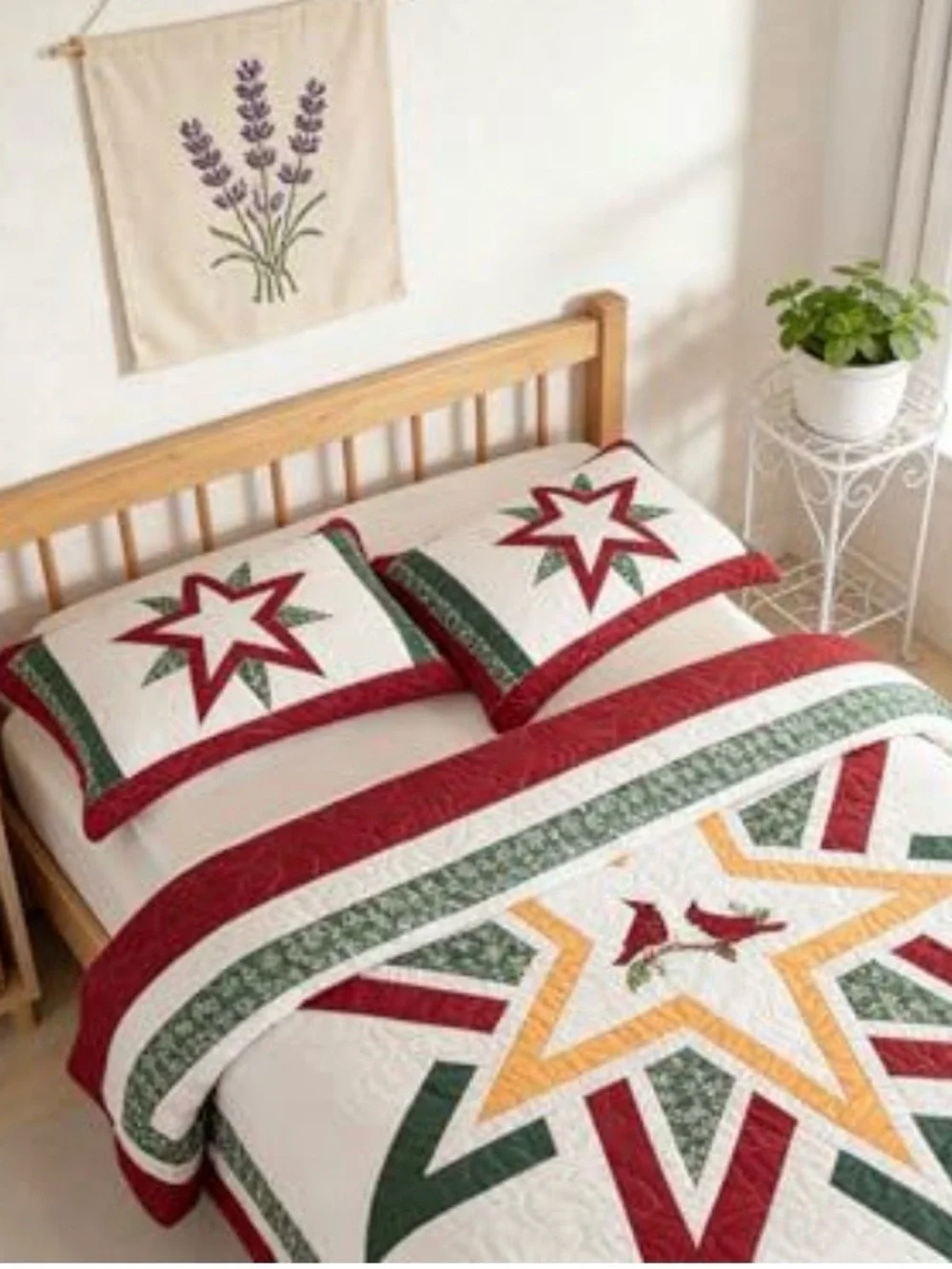 Star Pattern Red and Green Quilt Set - Home Bedding